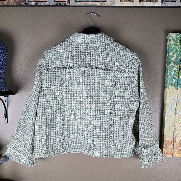 Chico's Green Metallic Fringe Tweed Jacket  Size 3 (16) - Picture 10 of 16